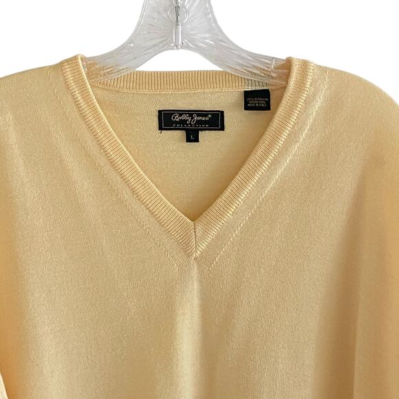 Bobby Jones Collection Sweater L Merino Wool V-Neck Golf Classic Preppy Yellow - Picture 3 of 11